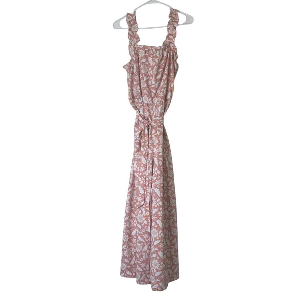 Loft Outlet Women's Large Orange Floral Jumpsuit Sleeveless Wide Leg Tie Waist